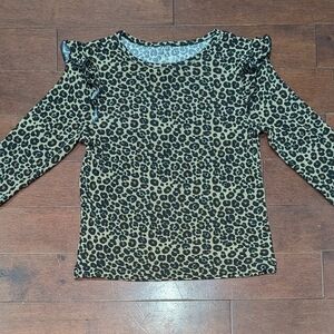 Leopard Print Girls Ruffle Shoulder Long Sleeve Top